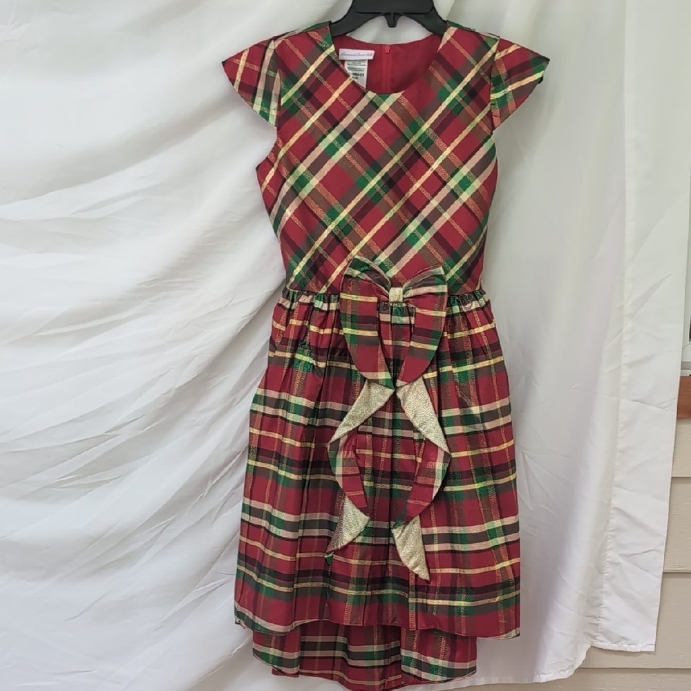 Bonnie Jean Red Plaid Dress with Gold Bow